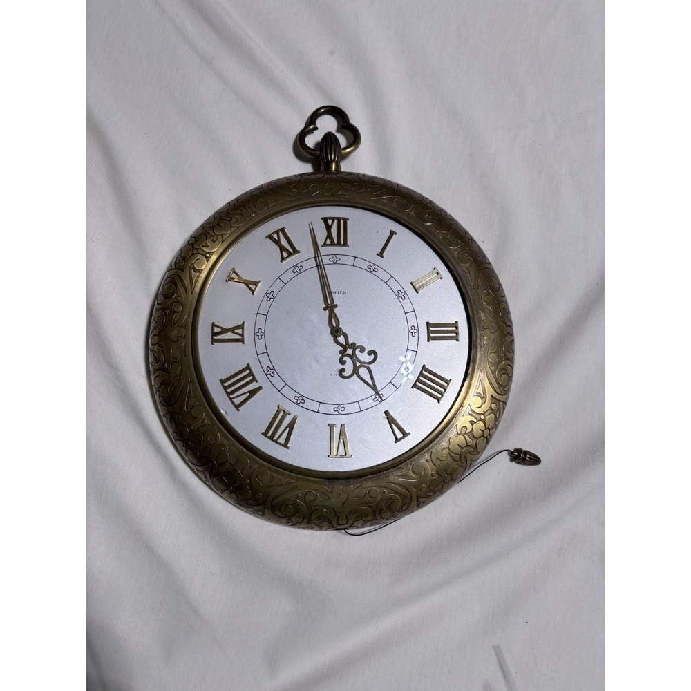 Semca 8 Day Swiss Mid Century Brass Pocket Watch Wall Clock *Working Condition*